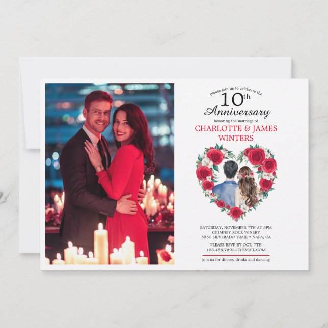 Convites Casal Rosa d'água 10º Aniversário de Casamento (Frente)