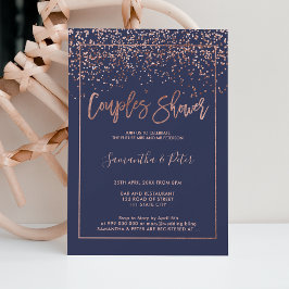 Convites casal rosa gold confetti marinho chá script azul