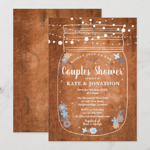 Convites Casal Rustic Mason Jar String Lights Chá