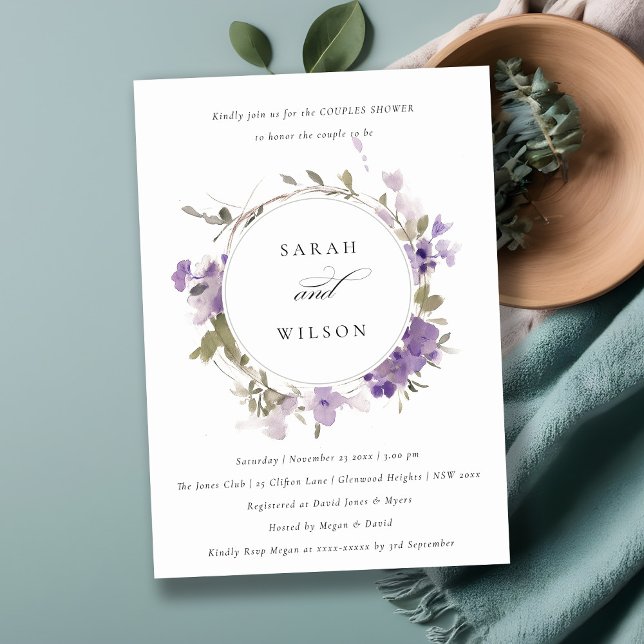 Convites Casal Rústico Meadow Lilac Floral Wreath Chá (Criador carregado)