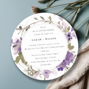 Convites Casal Rústico Meadow Lilac Floral Wreath Chá