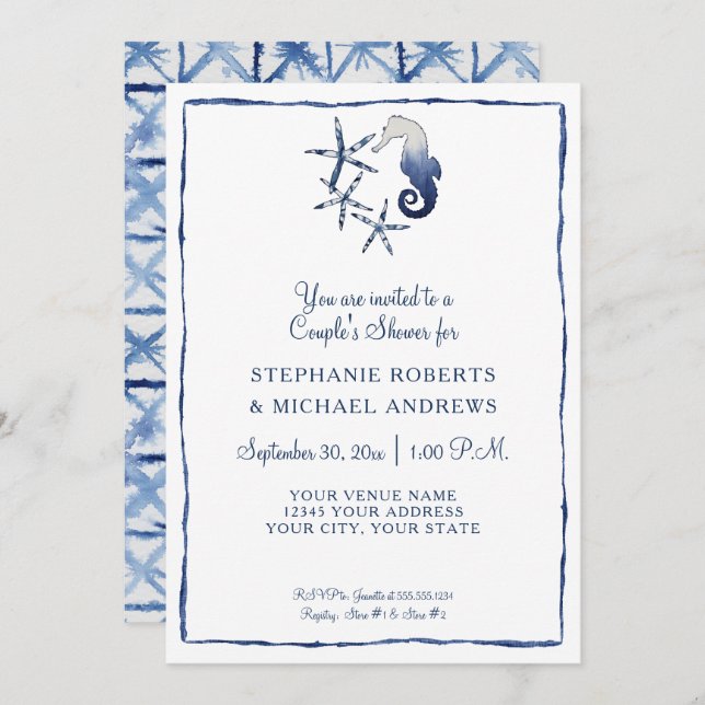 Convites Casal Shibori Seacavalo Starfish Art Praia (Frente/Verso)