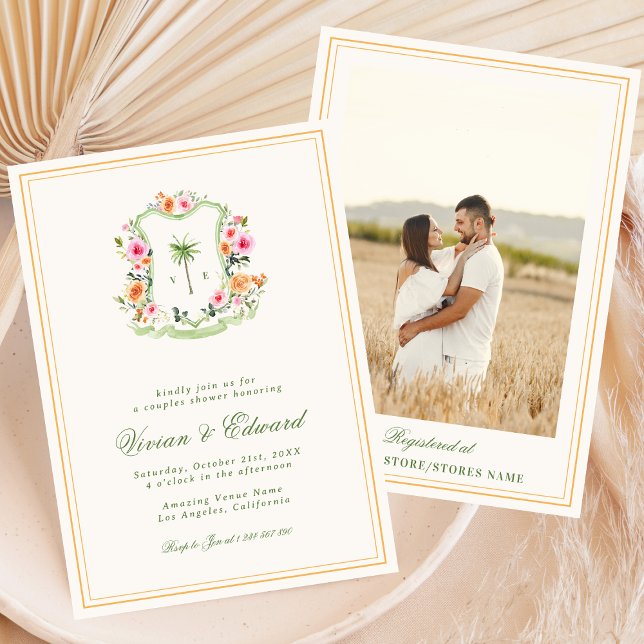 Convites Casal Tropical Beach Monograma, Palm Tree Chá (Criador carregado)