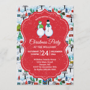 Convites Casal Vermelho Skate da Vila Snowmen do Natal