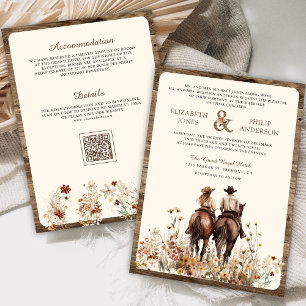 Convites Casal Western Boho Montando Cavalo Código QR Casam