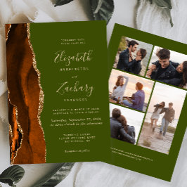 Convites Casamento 5-Foto Laranja Queimado Ágata Verde Oliv