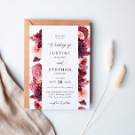Convites Casamento 8B com Borgonha e Rosa Esbranquiçada 2<br><div class="desc">Encontrem seus convidados para o casamento com seus convites para casamentos flóricos de Pumpkin Branco. Vinho Borgonha e Blush Pink pintado, florais de aquarela cercam a caligrafia e seus detalhes de casamento neste luxo e moderno Convite de Casamento. A impressão de alta qualidade em impressoras de nível profissional dará vida...</div>