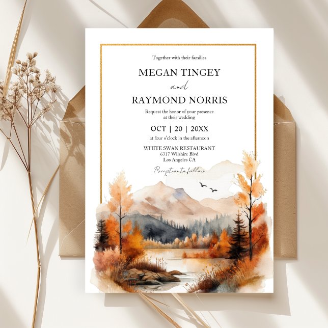 Convites Casamento à Beira do Lago com Aquarela do Monte Ou (Criador carregado)