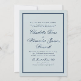 Convites Casamento à Beira-Mar Azul Desbotado Roteiro Cláss