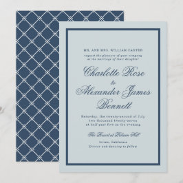 Convites Casamento à Beira-Mar Azul Desbotado Roteiro Cláss