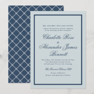 Convites Casamento à Beira-Mar Azul Desbotado Roteiro Cláss