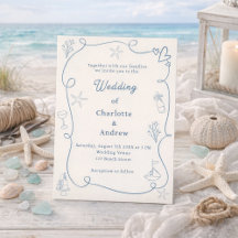 Casamento à beira-mar azul empoeirado marfim desen