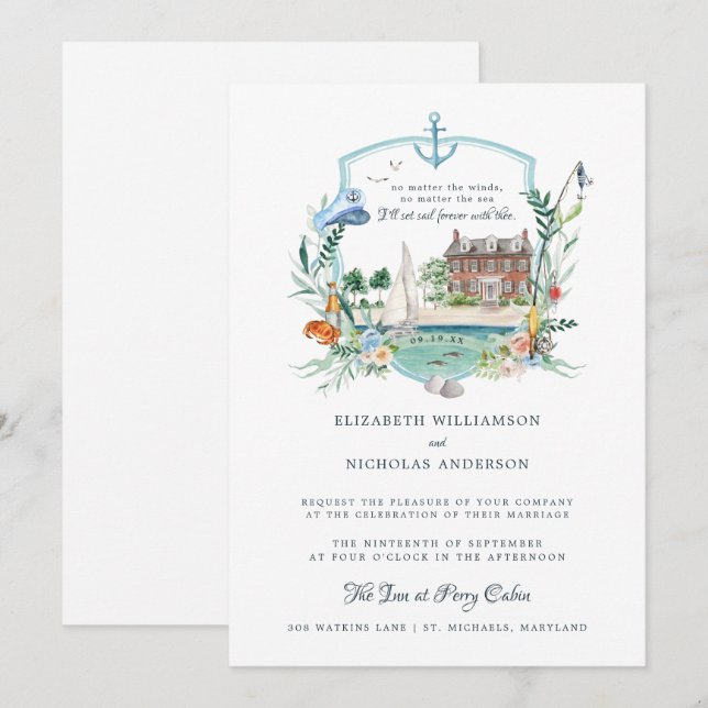 Convites Casamento à Beira-Mar | Brasão de Casamento (Frente/Verso)