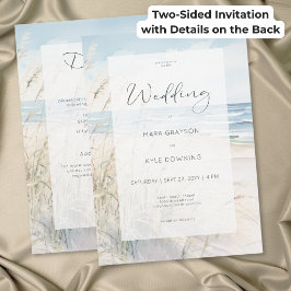 Convites Casamento à Beira-Mar com Aquarela Moderna em Duas