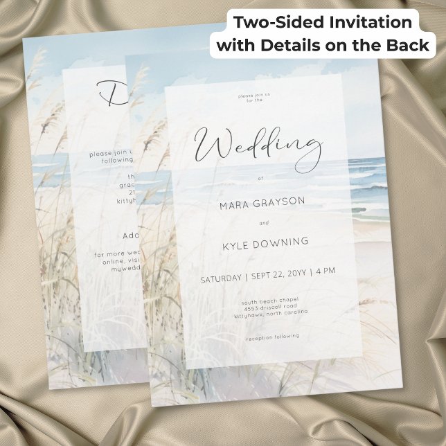 Convites Casamento à Beira-Mar com Aquarela Moderna em Duas (Modern Seaside Watercolor Beach Wedding Two Sided Invitation)