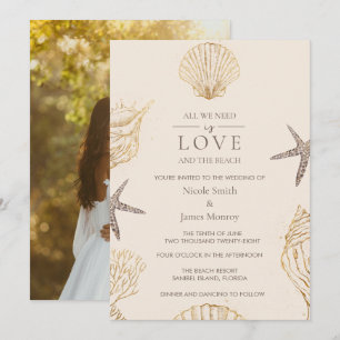 Convites Casamento à Beira-Mar com Concha Costeira Amor