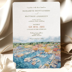 Convites Casamento à Beira-Mar em Newport com Aquarela