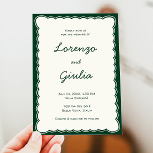 Convites Casamento à Mão Desenhado Vintage Verde Escrita à