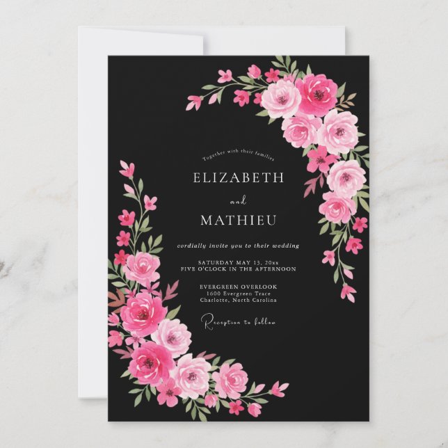 Convites Casamento à Meia-Noite Atraente Preto (Frente)