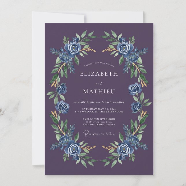 Convites Casamento à Meia-Noite Plum Moody (Frente)