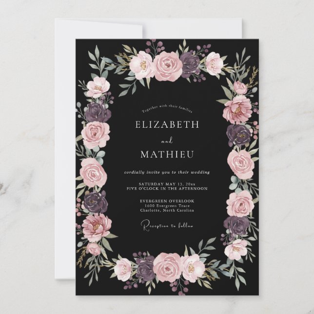 Convites Casamento à Meia-Noite Preto e Sombrio (Frente)