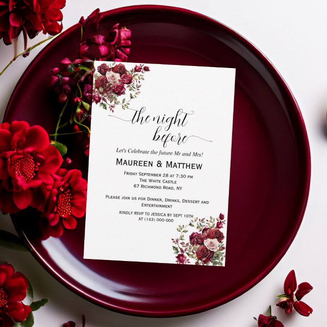 Convites Casamento "A Noite Antes" da Burgundy Floral Moder (Criador carregado)