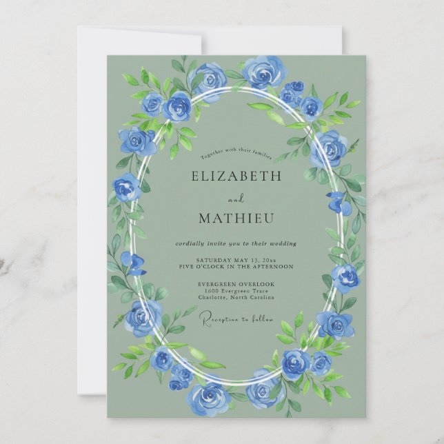 Convites Casamento Abraço Botânico Azul (Frente)