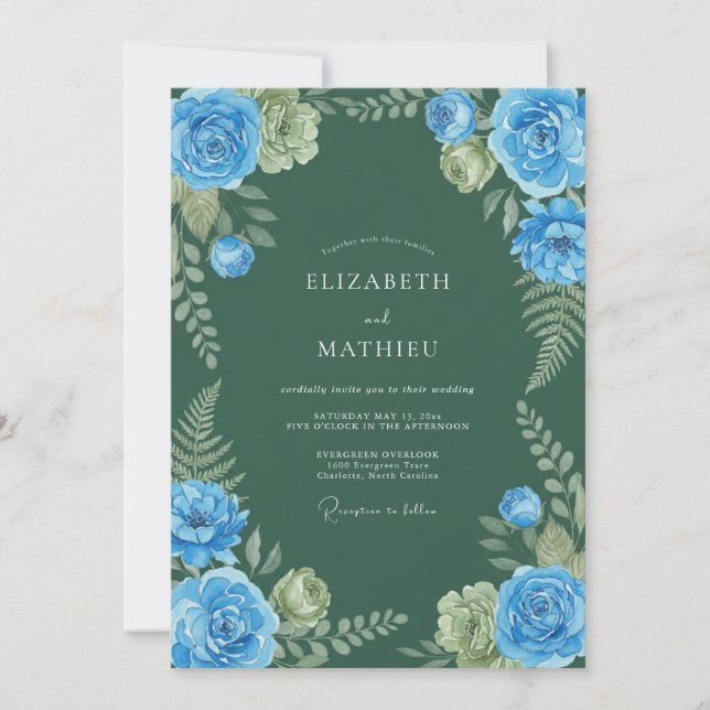 Convites Casamento Abraço Botânico Rosa Azul (Frente)