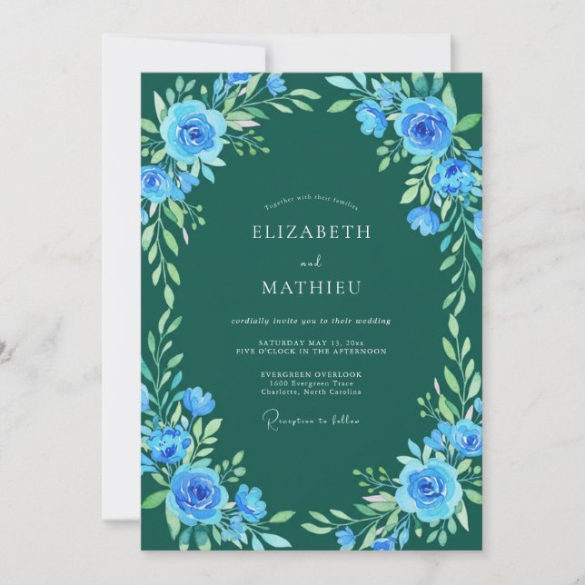 Convites Casamento Abraço Floral Azul (Frente)