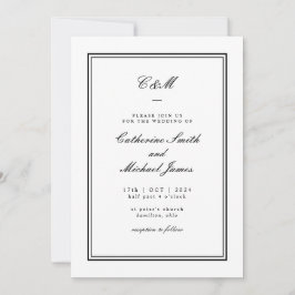 Convites Casamento Absoluto do Monograma Branco e Preto Clá