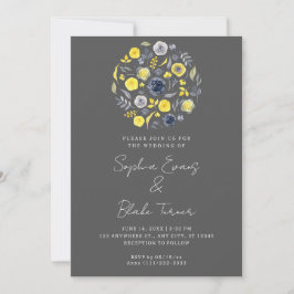 Convites Casamento abstrato Buquê Amarelo e Azul