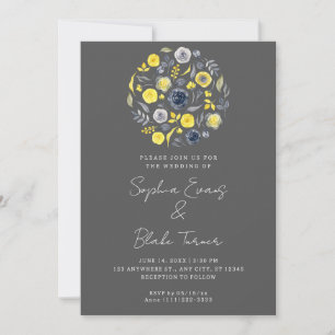 Convites Casamento abstrato Buquê Amarelo e Azul