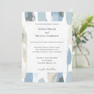 Convites Casamento Abstrato de Creme Branco Azul