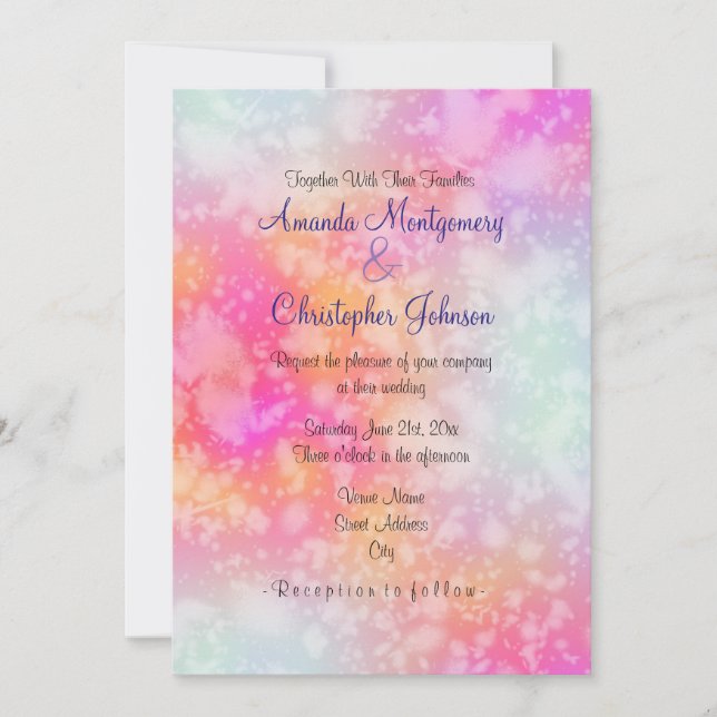 Convites Casamento Abstrato em Aquarela Rosa e Laranja (Frente)
