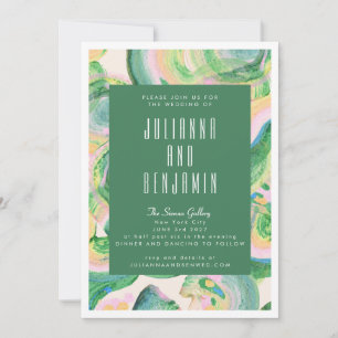 Convites Casamento Abstrato em Aquarela Verde Artsy Moderno
