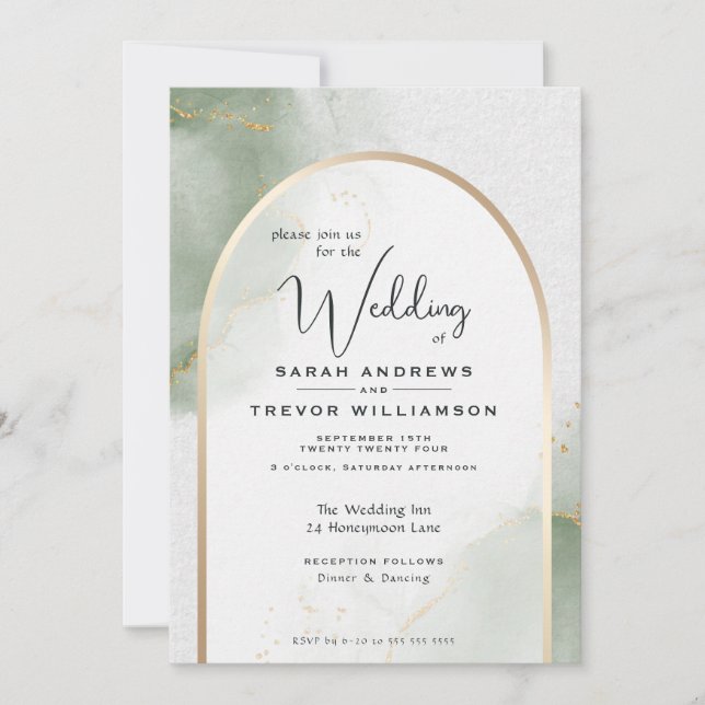 Convites Casamento Abstrato em Sage Suave (Frente)