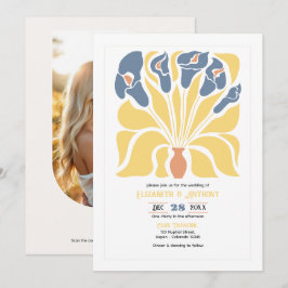 Convites Casamento Abstrato Floral Boho de Limão e Denim