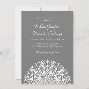 Convites Casamento Abstrato Mandala Cinza Fumê Prateado Emp