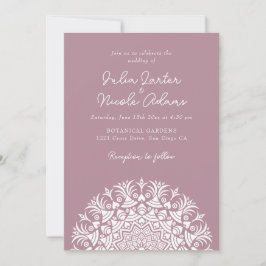 Convites Casamento Abstrato Mandala Rosa Empoeirado Mauve