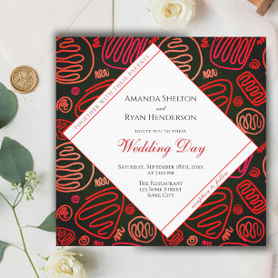 Convites Casamento Abstrato Moderno em Preto e Vermelho com