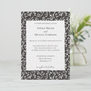 Convites Casamento Abstrato Preto Branco Elegante