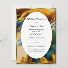 Convites Casamento Abstrato verde-água ouro Elegante Modern
