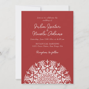 Convites Casamento Abstrato Vermelho Marrom Auburn Mandala 