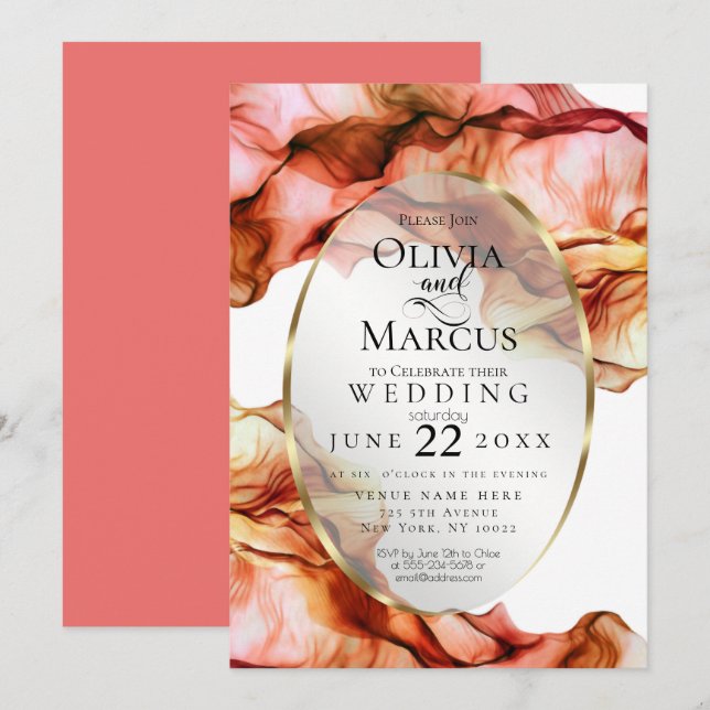 Convites CASAMENTO | Abstrato Watercolor Autumn Colunas 3 (Frente/Verso)