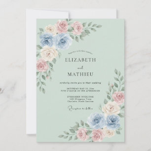 Convites Casamento Abundante de Primavera em Verde Sage