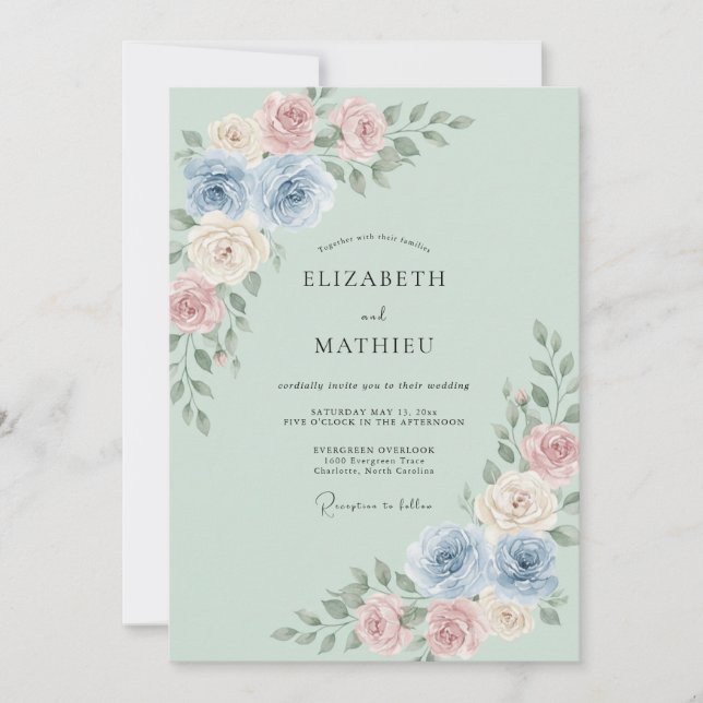 Convites Casamento Abundante de Primavera em Verde Sage (Frente)