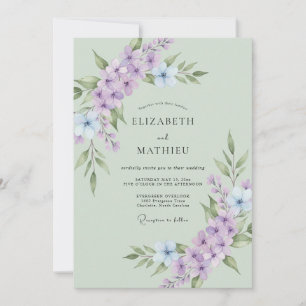 Convites Casamento Abundante em Verde Salvia e Lavanda