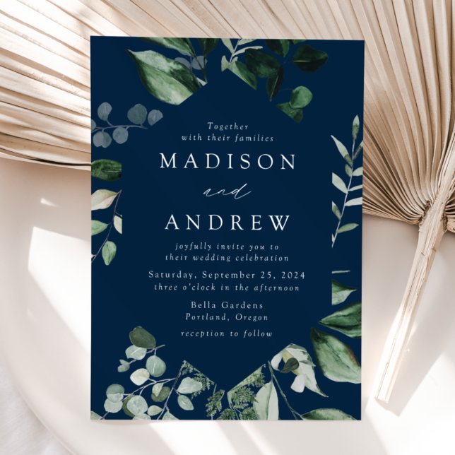 Convites Casamento Abundante Verde-Navy (Criador carregado)