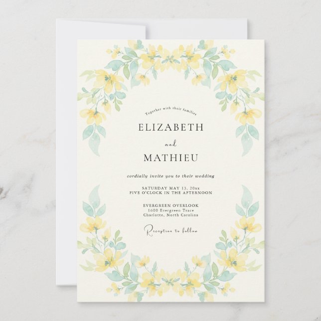 Convites Casamento Aéreo Amarelo Primavera (Frente)