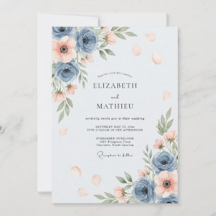Convites Casamento Aéreo Azul Empoeirado de Primavera